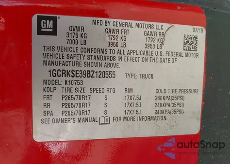 2011 Chevrolet Silverado 1500 Lt z USA, uszkodzony, nr VIN 1GCRKSE39BZ120555